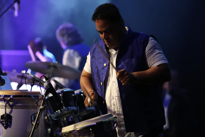 Percussionist mid-performance